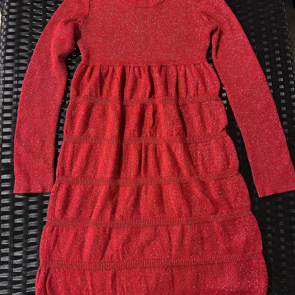 Red Sparkle Long Sleeve Dress